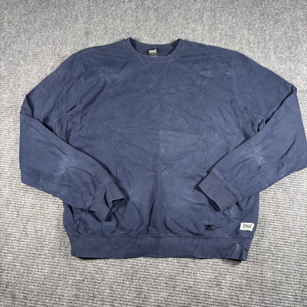 Everlast Sport Sweatshirt Mens Large Navy Blue Fair Distressed Crew Neck